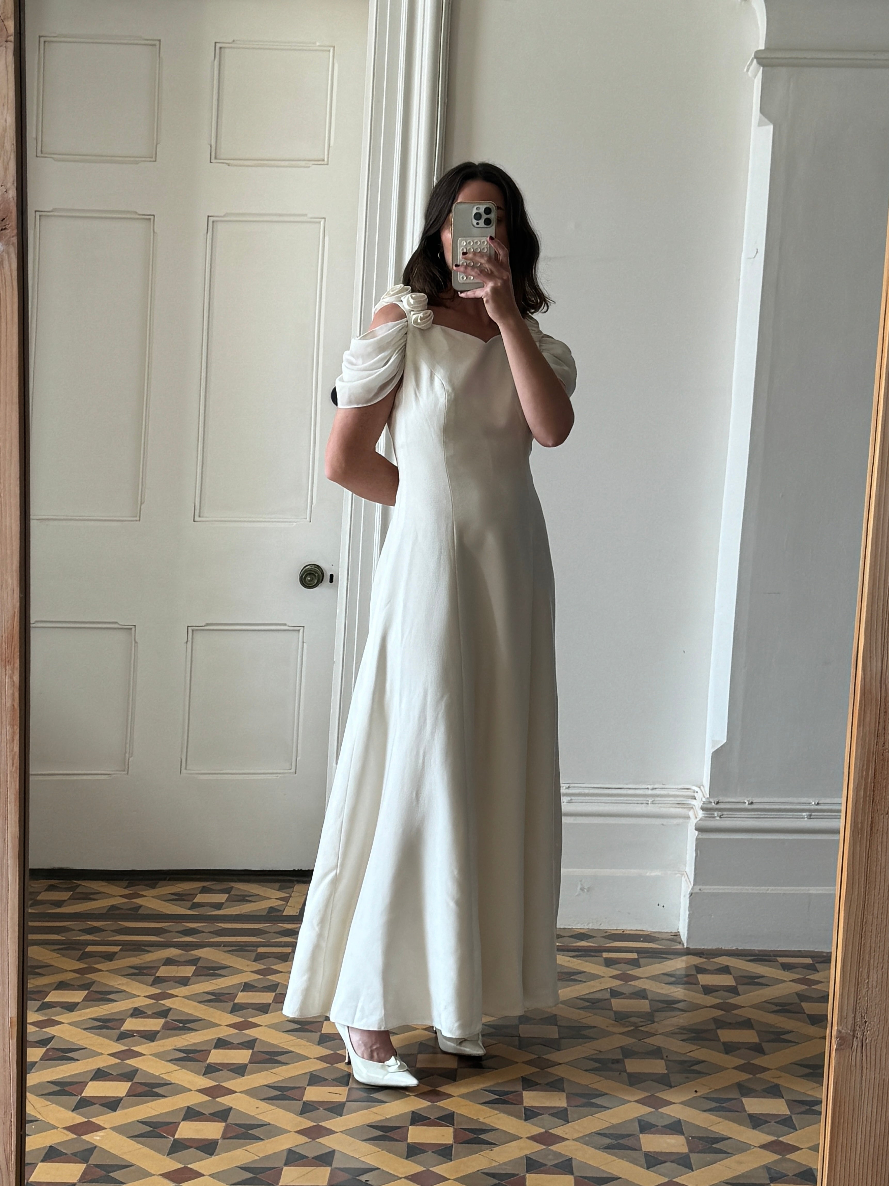 Vintage 90s Crepe Rosette Wedding Dress