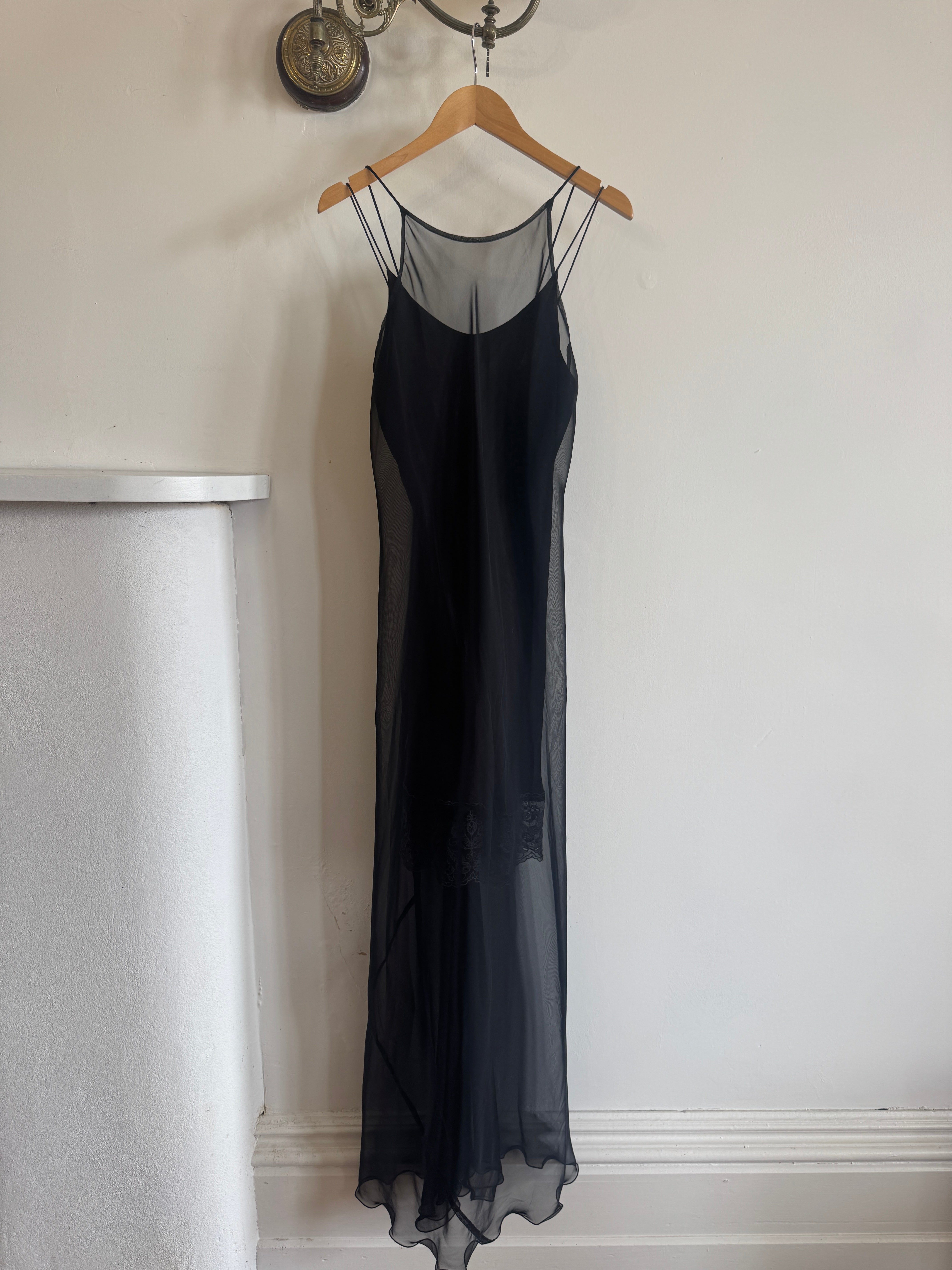 Vintage 90s Archival Jenny Bannister Sheer Slip Dress Noir