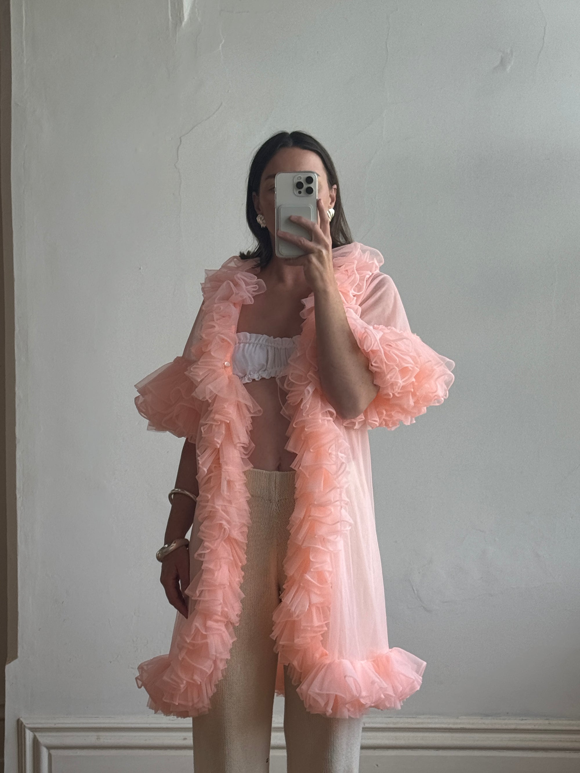Vintage 50s Ruffled Cape Peach