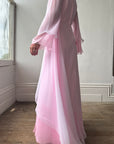 Vintage 70s Pink Tiered Waterfall Gown