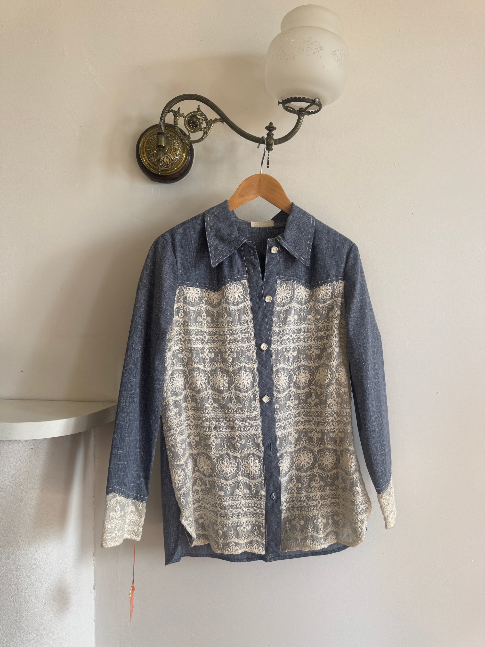 Vintage 70s 3 piece Chambray and Lace Western Set