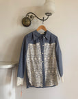 Vintage 70s 3 piece Chambray and Lace Western Set