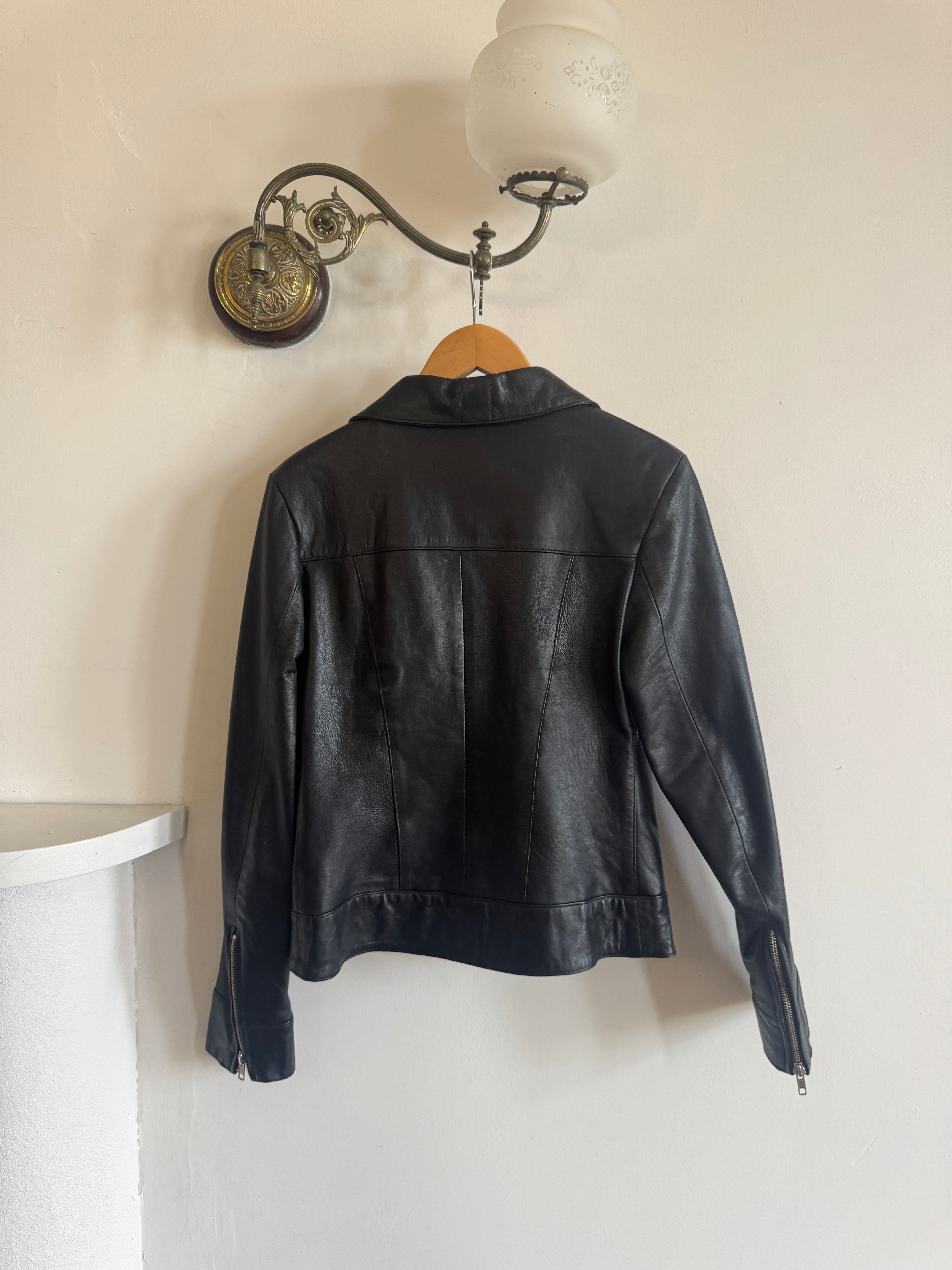 Vintage 90s Cropped Zip Front Leather Jacket