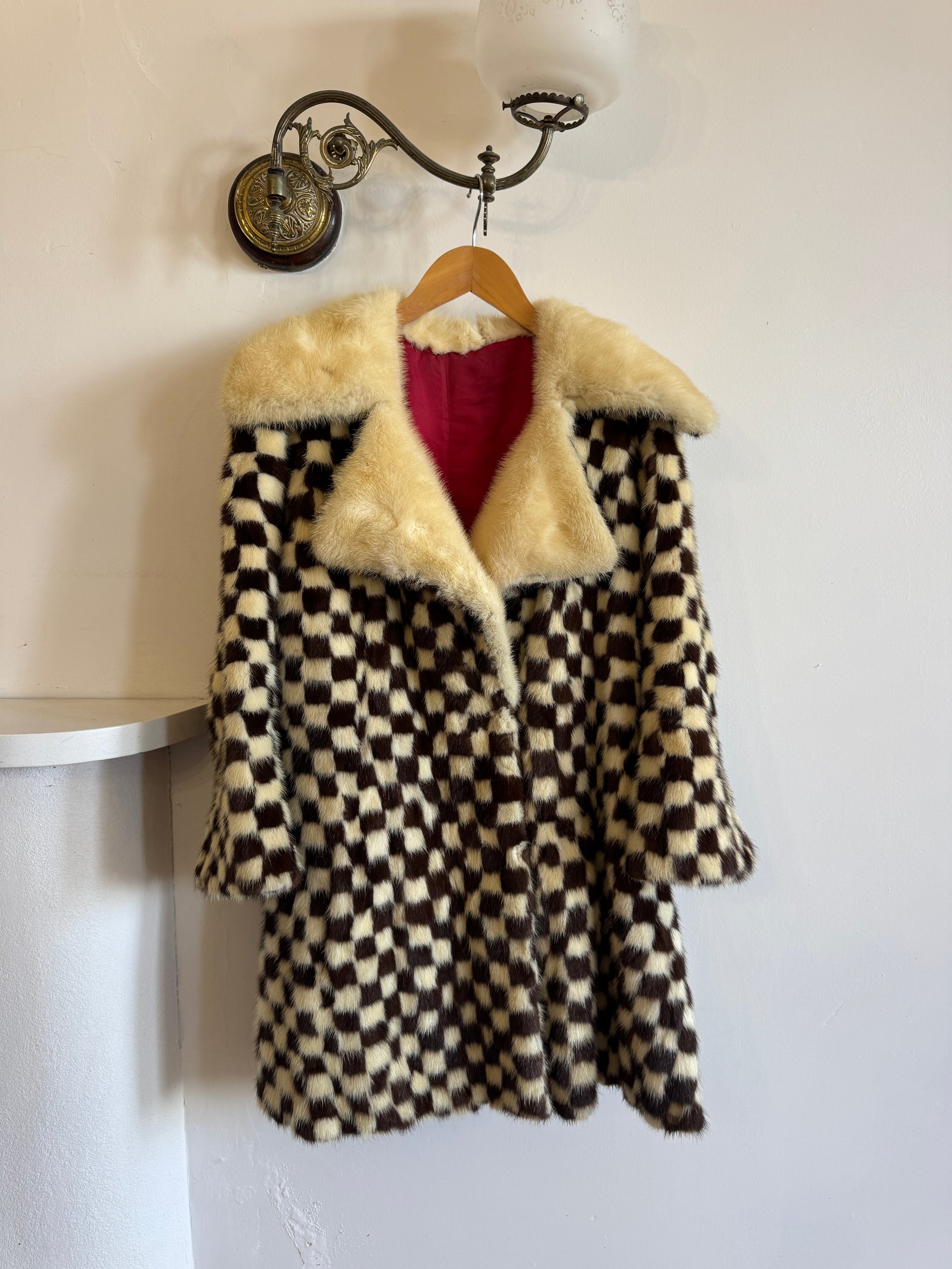 Vintage Rare 70s Mink Fur Checkerboard Coat