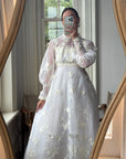 Vintage 60s 3D Creme Floral Applique Wedding Dress