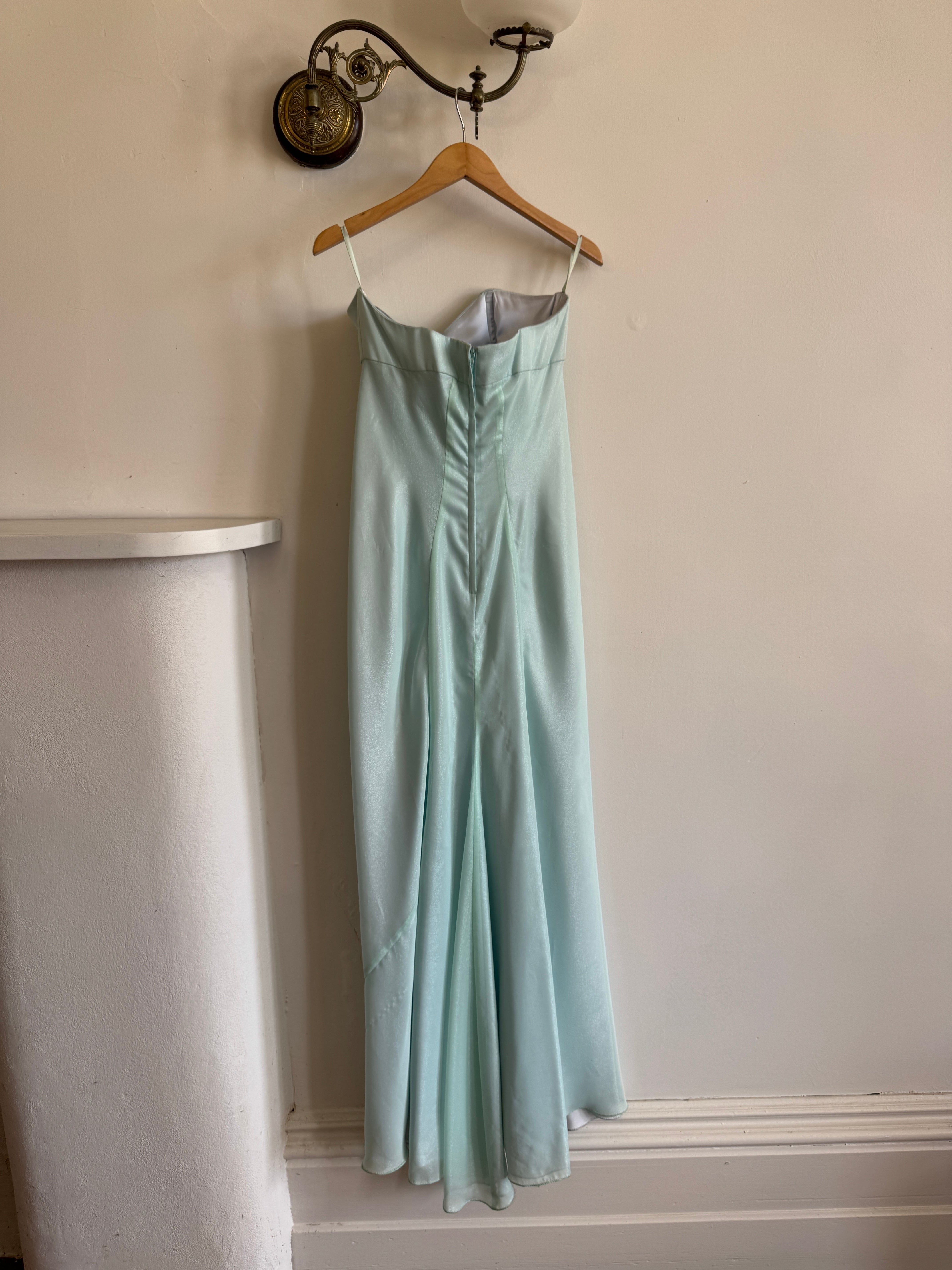 Vintage 90s Aqua Shimmer Strapless Gown