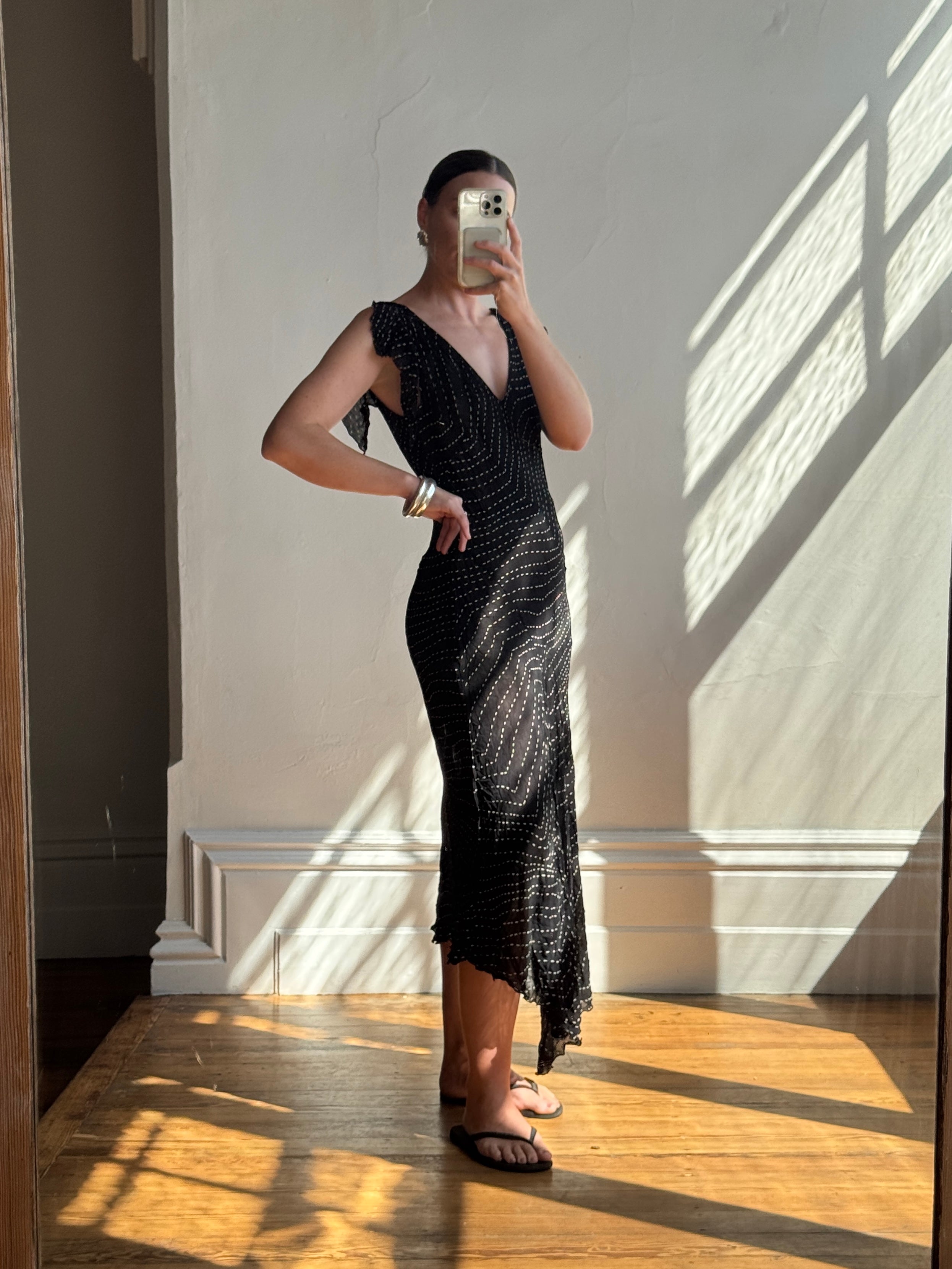 Vintage 90s Crinkle Sheer Fairy Dress Noir