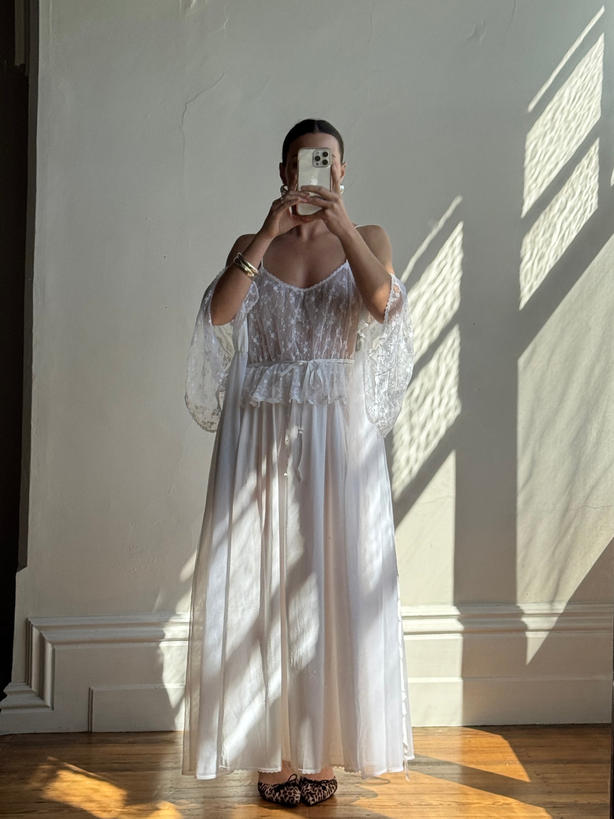 Vintage 80s Lace Peignoir and Slip Set