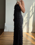 Vintage 90s Pure Silk Tiered Ruffle Dress Navy