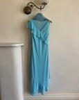 Vintage 90s Aqua Ruffle Slip Dress with Organza Scarf