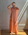 Vintage 70s Apricot Maxi Dress with Sheer Cape