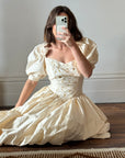 Vintage Puff Sleeve Rosette Bridal Gown