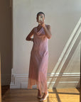 Vintage 90s Bias Beaded Sheer Asymmetrical Slip Dress Baby Pink
