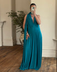 Vintage Y2K Plunging Jersey Multiwear Maxi Dress Teal