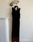 Vintage 30s Brown Velvet Bias Cut Dress With Rosette tie