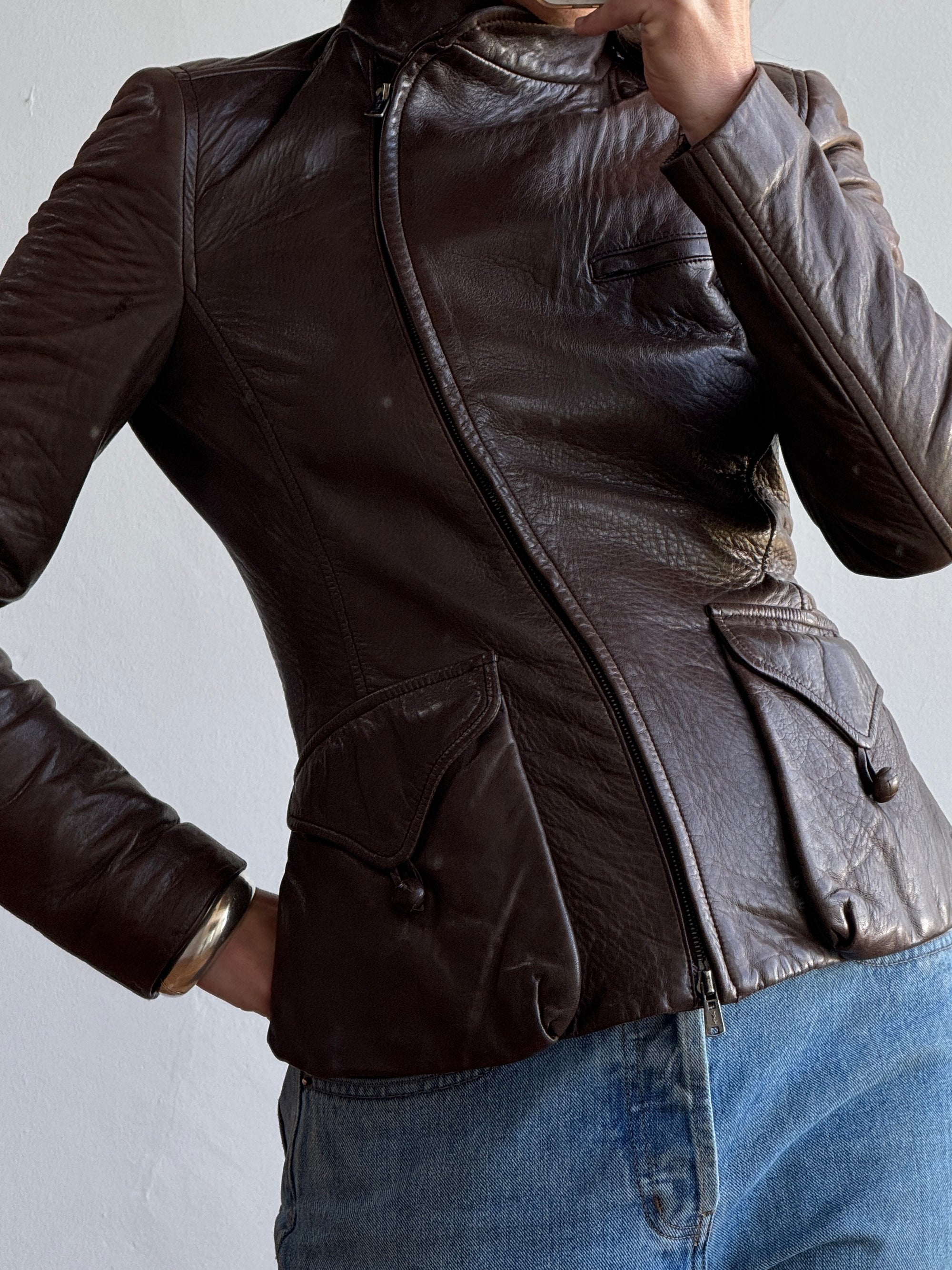 Vintage Y2K YSL Rive Gauche Leather Jacket Chocolate
