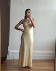 Vintage 90s Butter Yellow Organza Bias Slip Dress