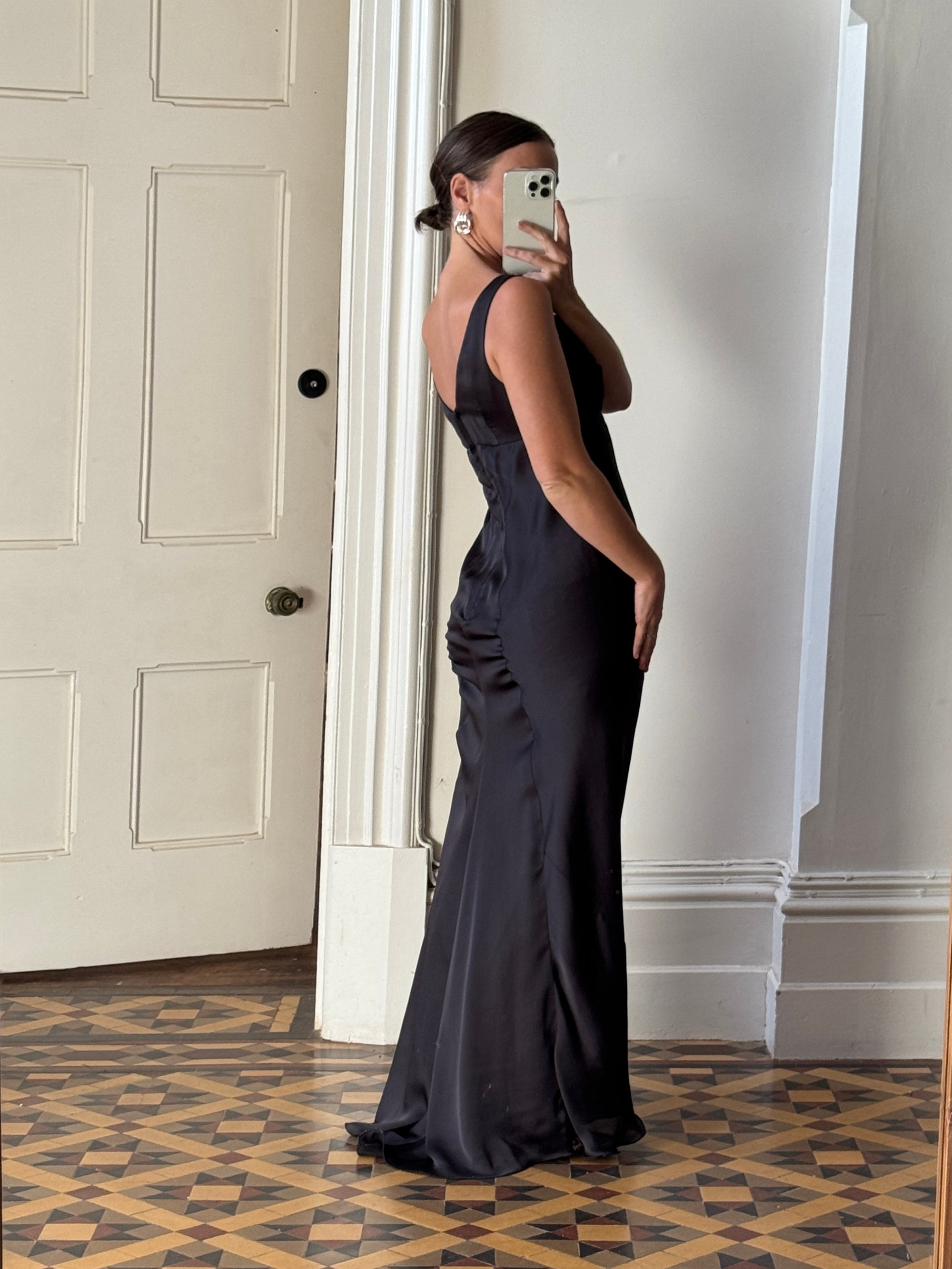Vintage 90s Bias Cut Prom Dress Noir