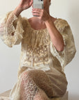 Vintage 70s Patchwork Lace Gown Creme