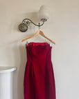 Vintage 90s Red Velvet Strapless Midi Dress with Bow