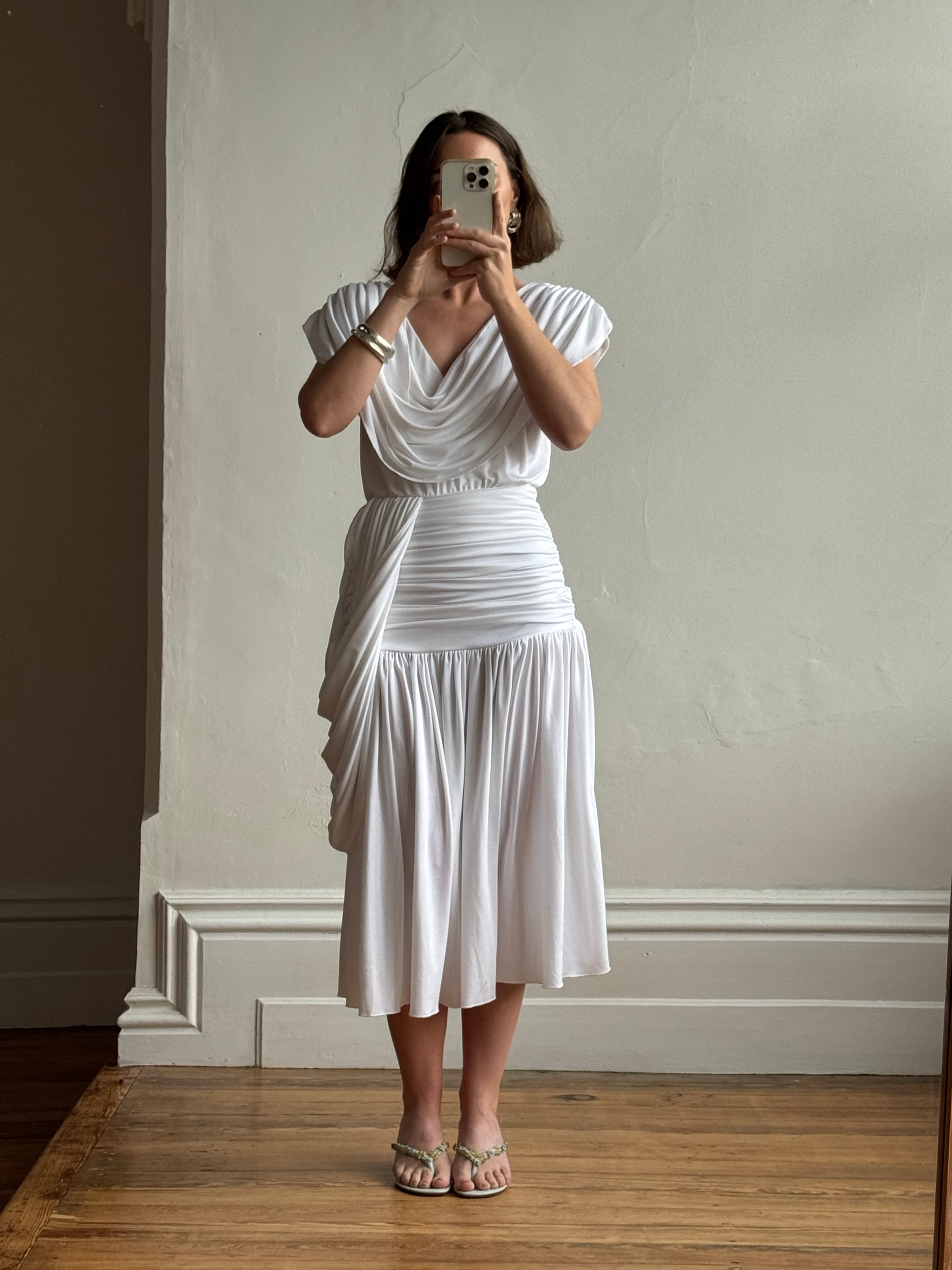 Vintage 80s Draped Jersey Australian Made Wedding Dress White