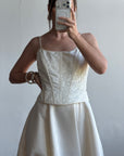 Vintage 90s Brocade Corset Satin Bridal Gown Champagne