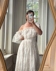 Vintage 70s Prairie Lace Wedding Dress Creme
