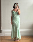 Vintage Y2K Asymmetric Chiffon Ruffle Dress Mint Green