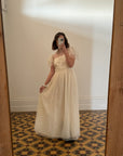 Vintage Flutter Sleeve Creme Evening Dress