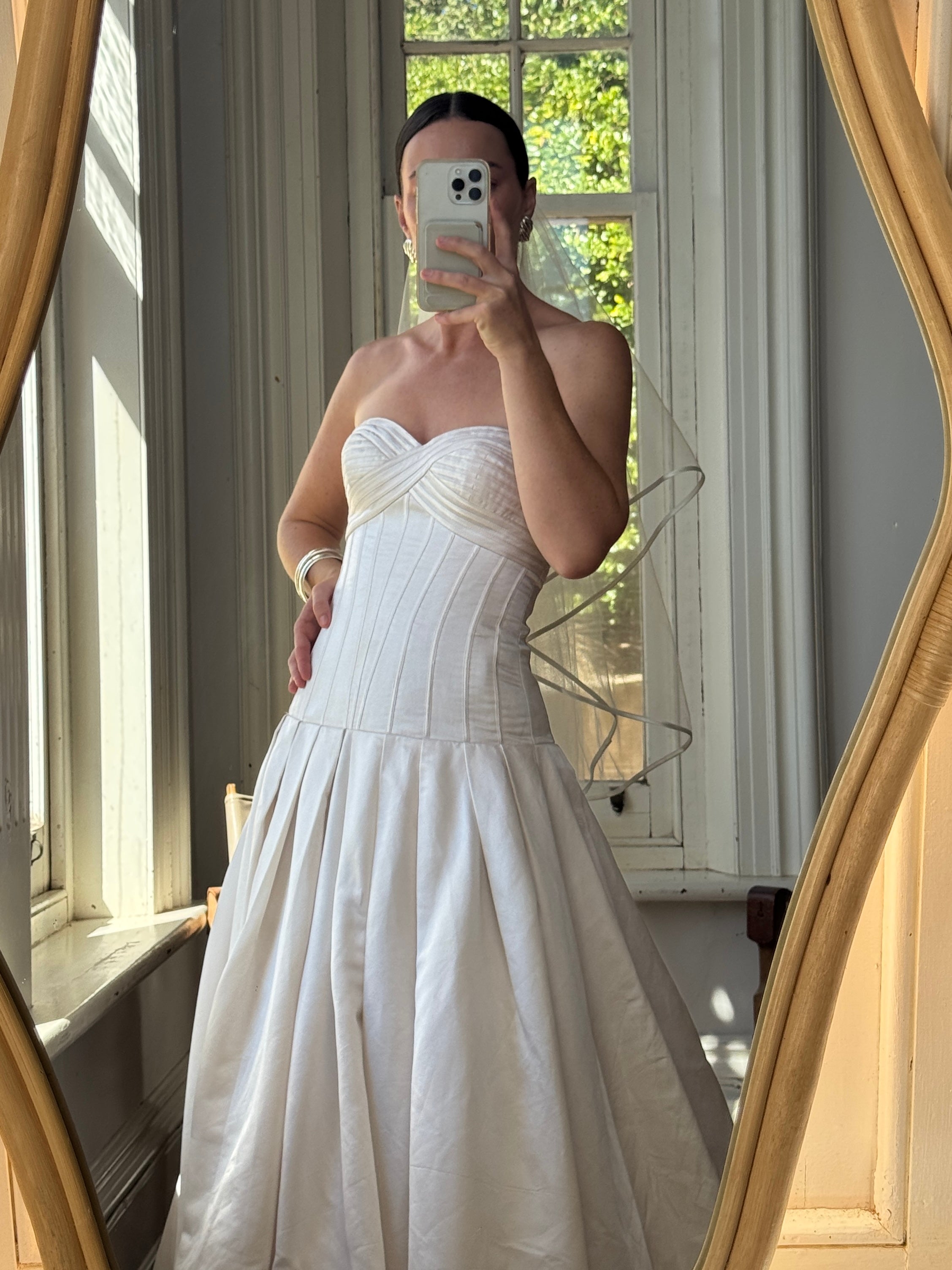 Vintage Y2K Pure Silk Drop Waist Satin Strapless Wedding Gown
