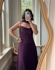 Vintage 90s Aubergine Cowl Neck Dress With Scarf