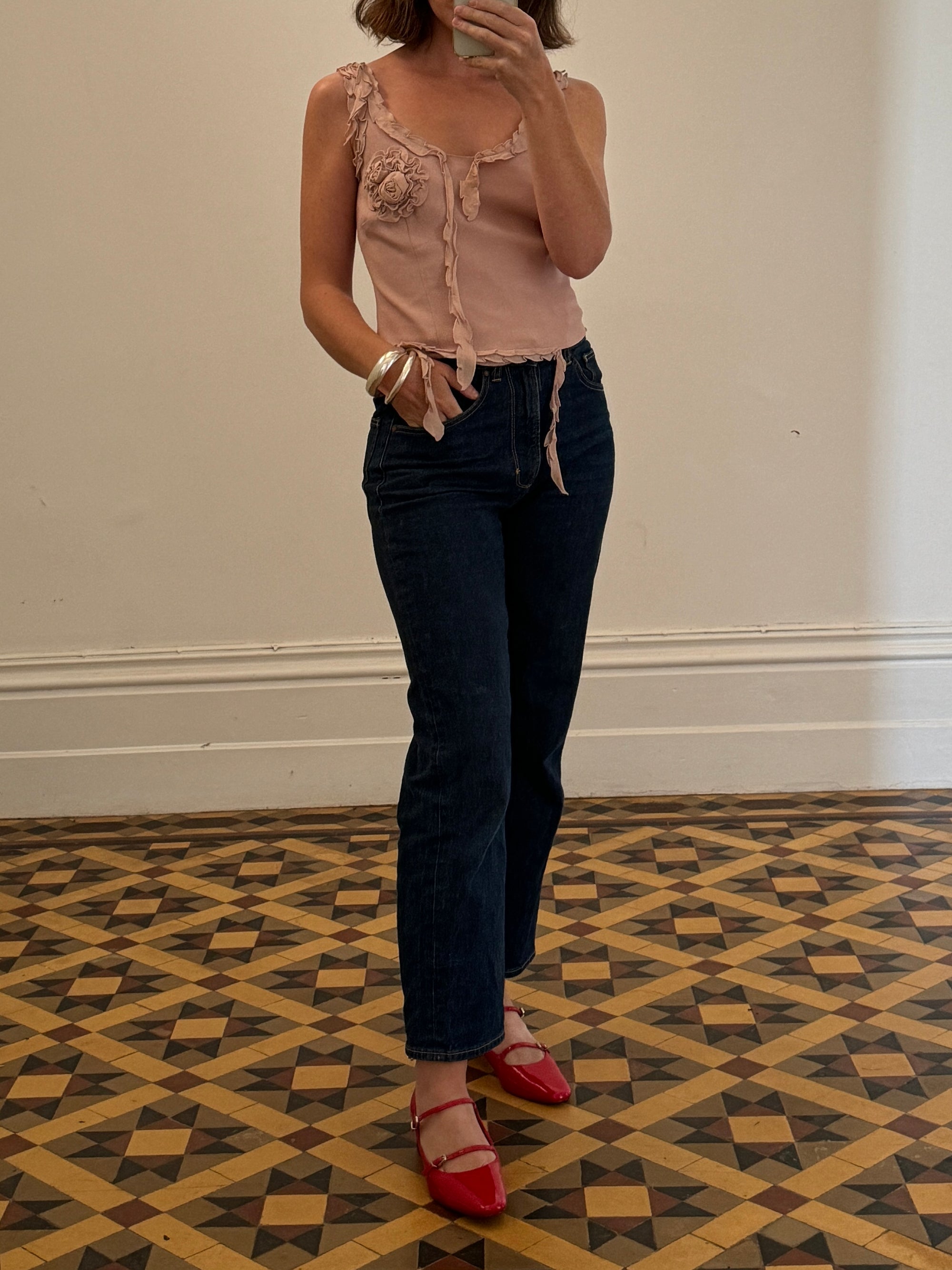 Vintage 90s Moschino Dusty Pink Rosette Top