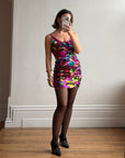 Vintage 90s Rainbow Disco Sequin Party Mini Dress