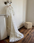 Vintage 70s Embroidered Prairie Long Sleeved Wedding Gown