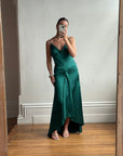Vintage 90s Satin Drop Waist Evening Dress Teal