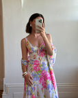 Vintage 70s Pink Floral Slip and Wrap Dress Set