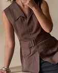 Vintage Taupe Brown Belted Utility Vest