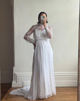 Vintage 60s Floral Lace Pleated Wedding Dress With Train