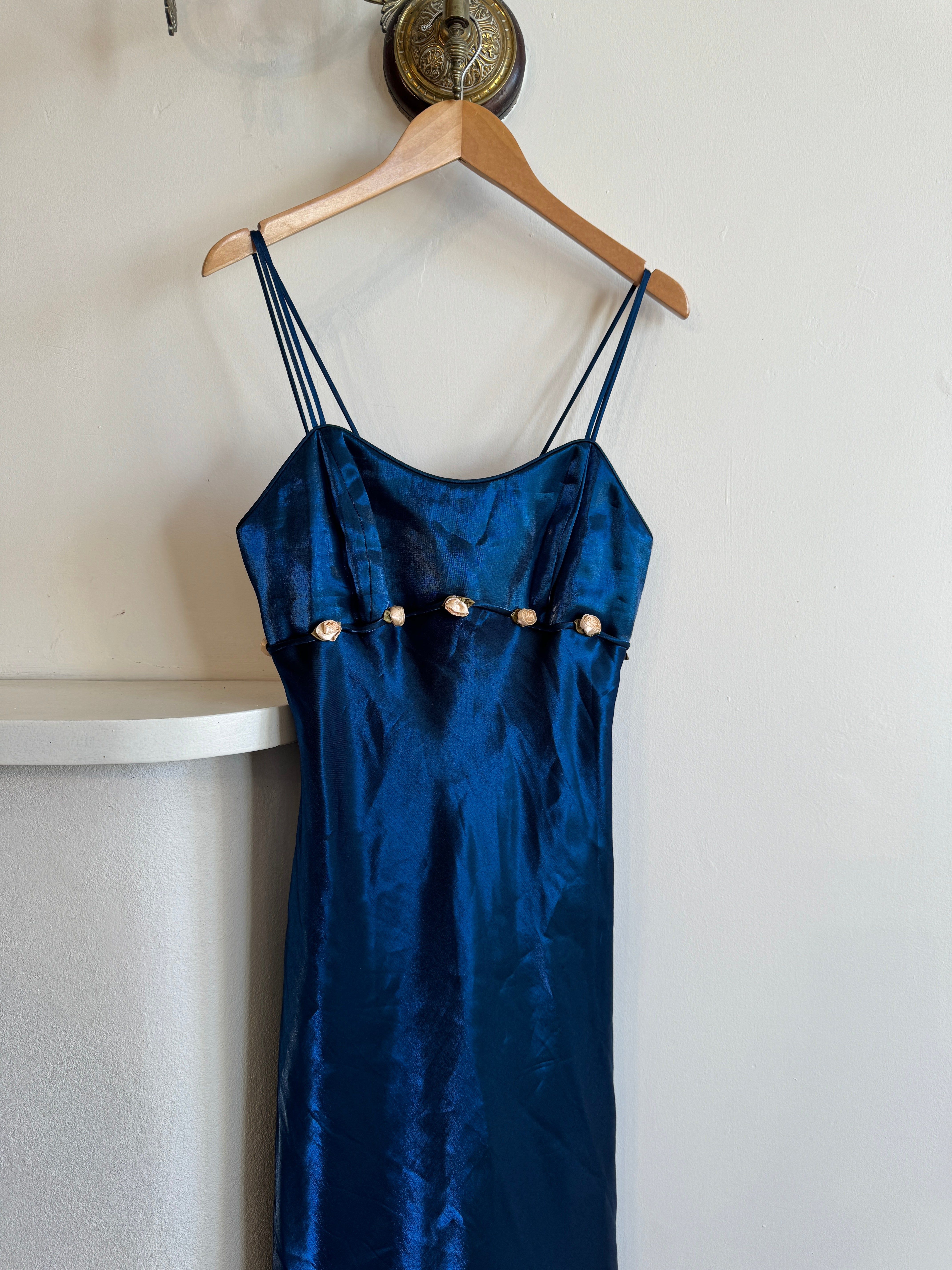 Vintage 90s Midnight Blue Dress With Flowers