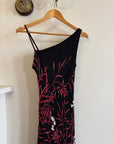 Vintage 90s Beaded Asymmetrical Evening Dress Red Vine