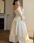 Vintage 90s Silk Dupion Off Shoulder Rosette Bridal Ballgown