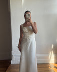Vintage 90s Lace Up Waist Satin Column Wedding Dress