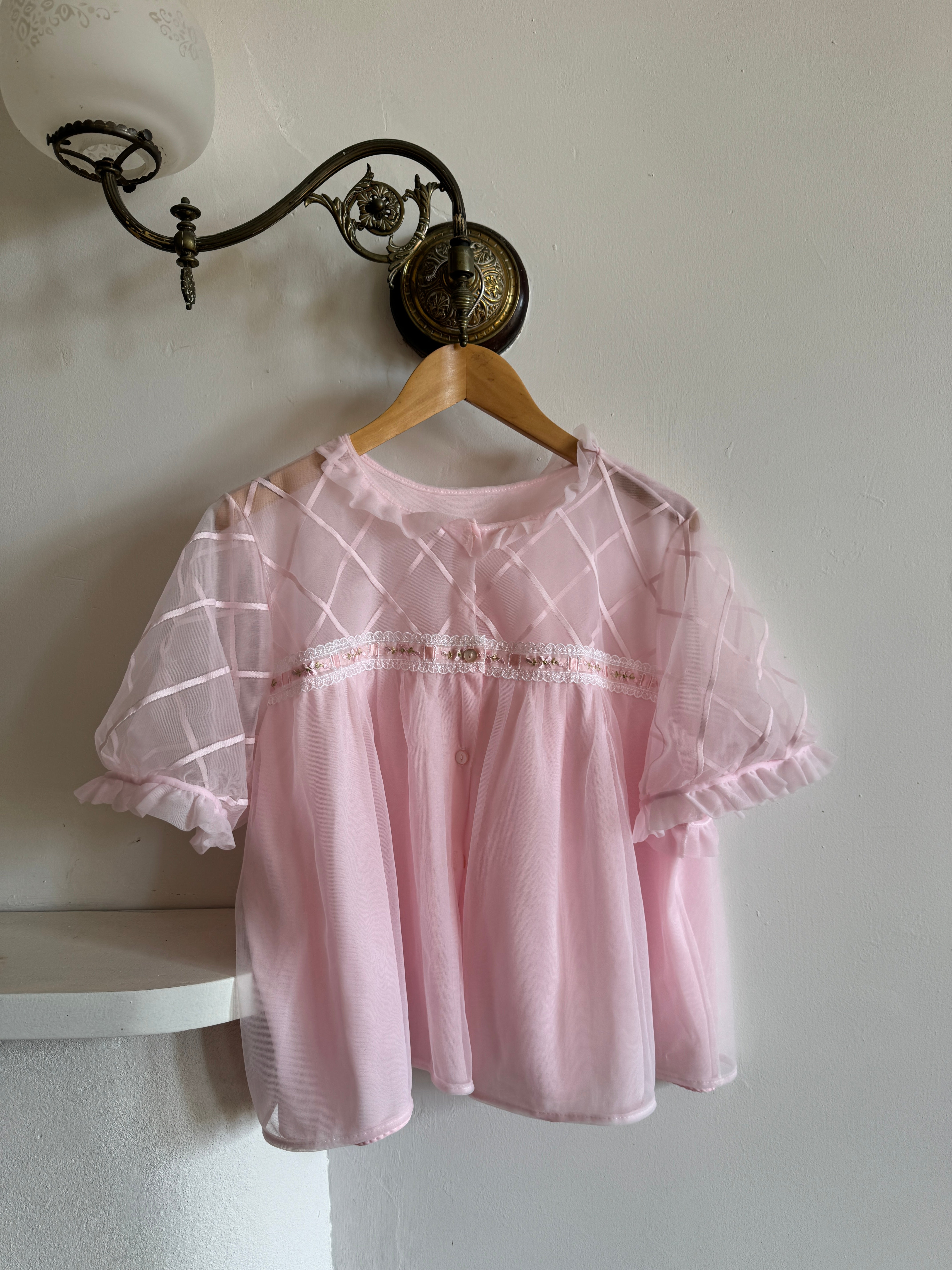 Vintage 50s Sheer Babydoll Blouse Baby Pink