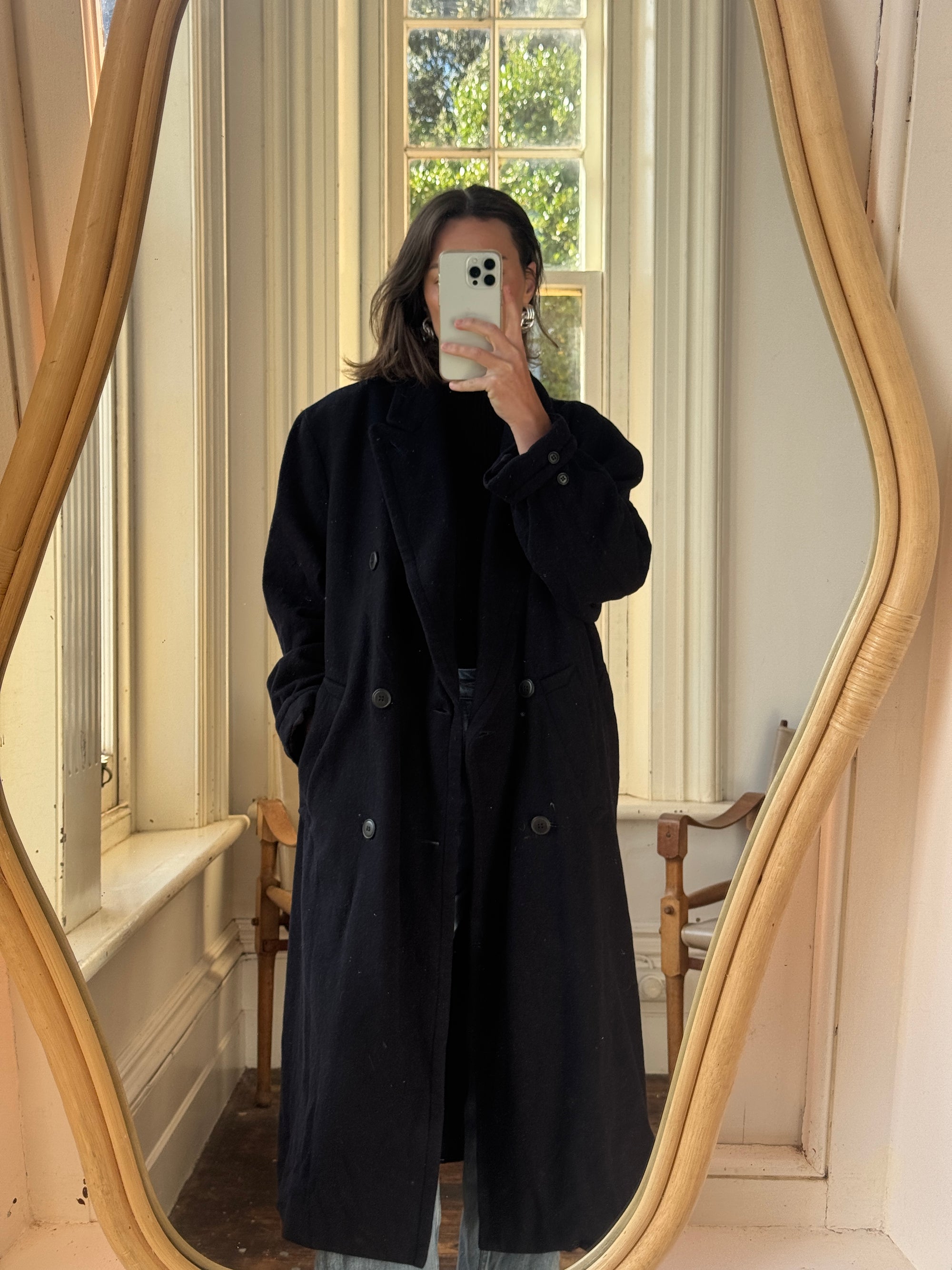 Vintage Australian Made Wool and Cashmere Oversized Coat Noir