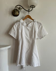 Vintage 80s Linen Blend Tie Back Tunic Top with Rosettes