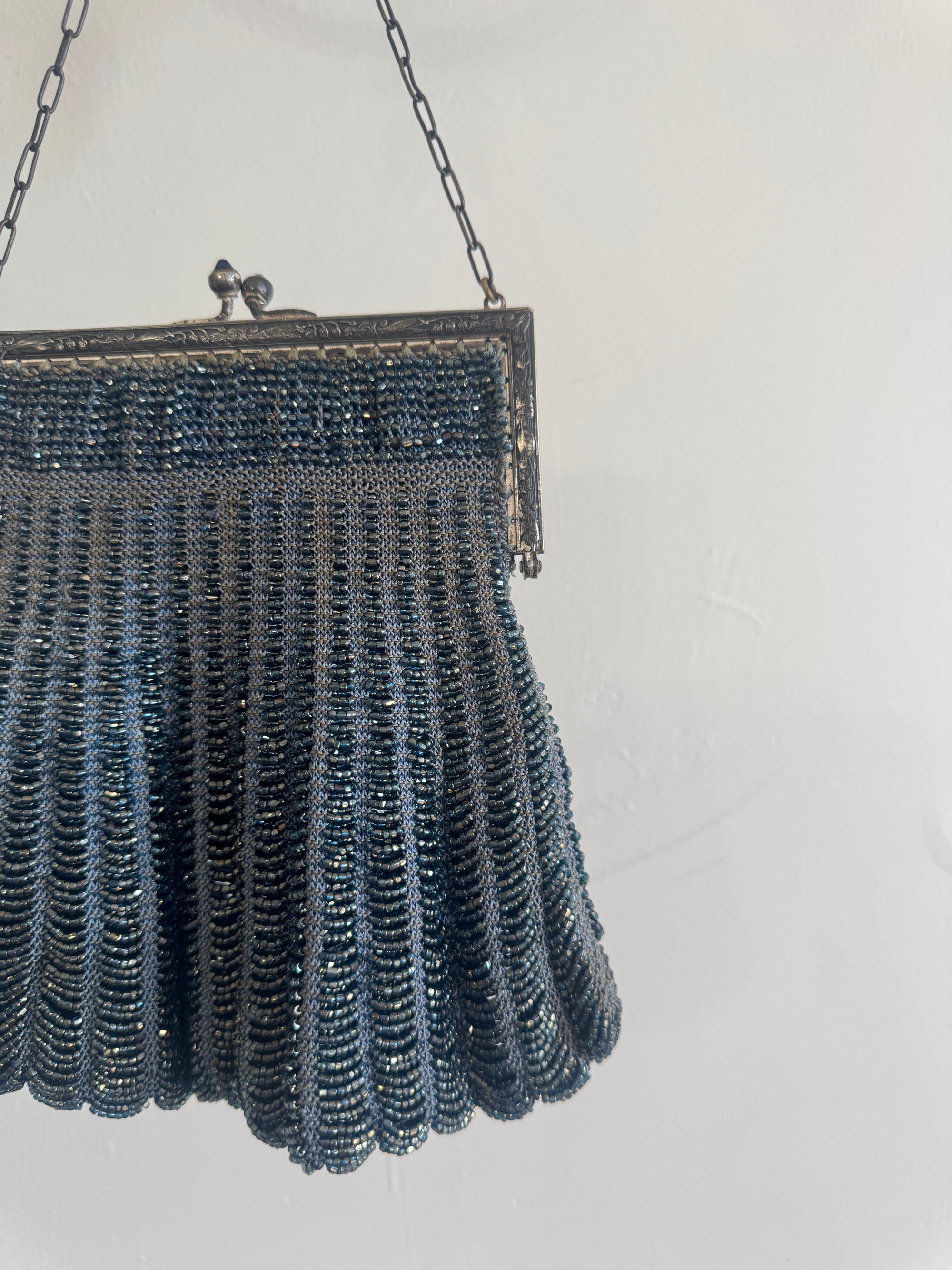 Antique 1920s Beaded Art Deco Evening Bag Navy
