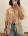 Vintage Creme Lace Tie Top