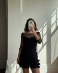 Archival Y2K Lace Ruffle Mini Dress Noir