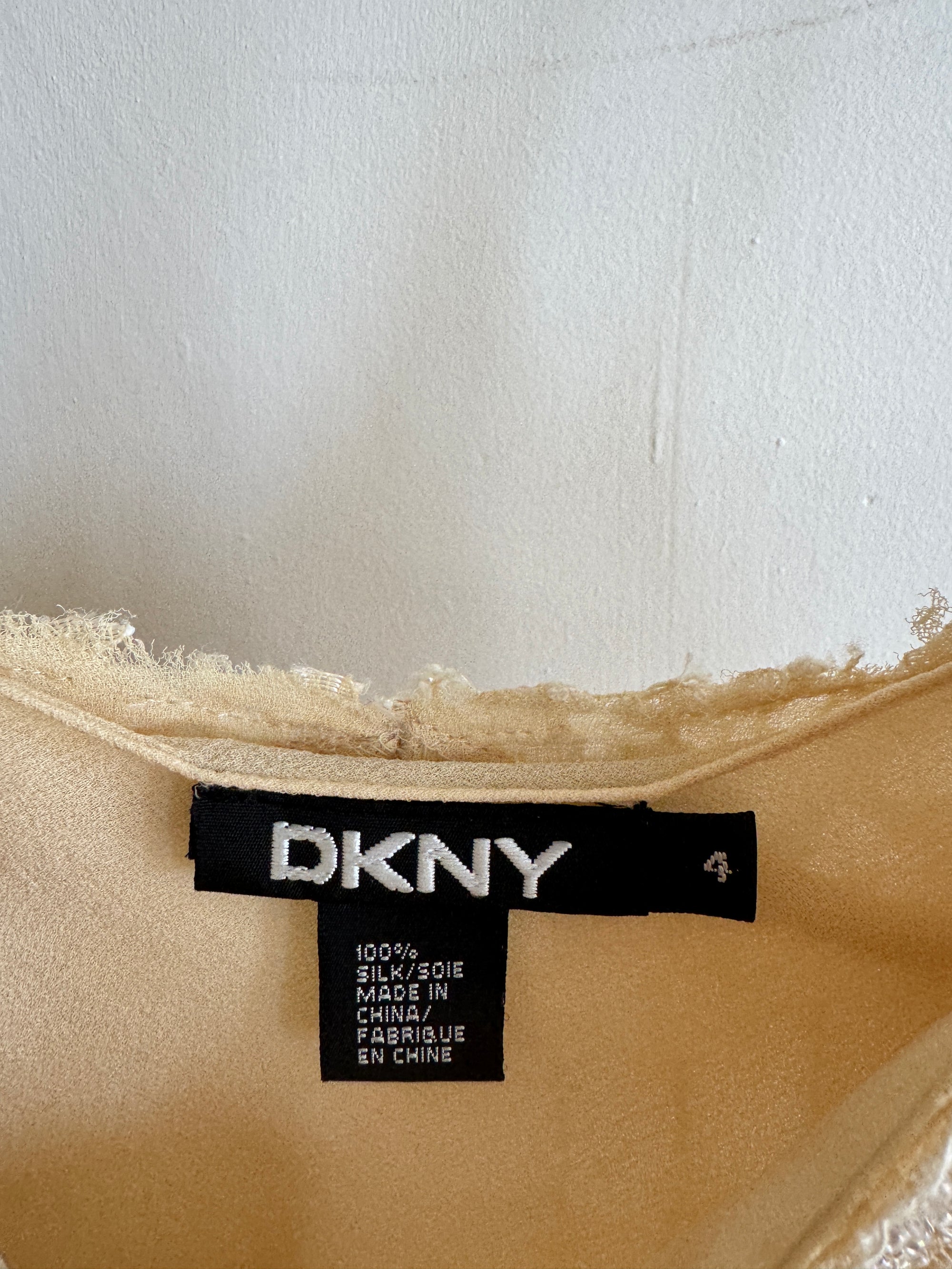 Vintage 90s DKNY Pure Silk Embroidered Camisole Creme