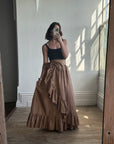 Vintage 80s Taffeta Frill Maxi Skirt Latte